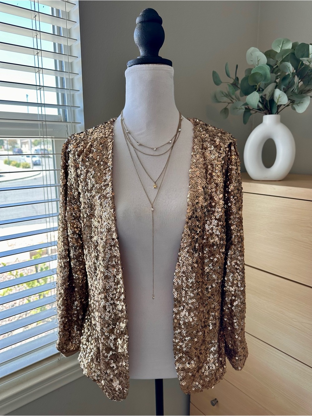 Gold Sequin Open-Front Women's Jacket